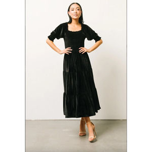NWT Baltic Born Vivaldi Smocked Velvet Tiered Midi Dress Black Plus Size 2XL
